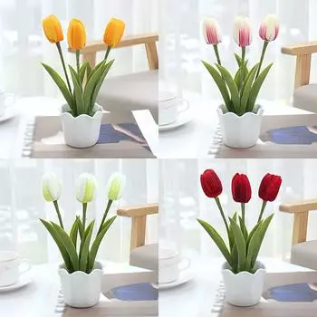 Искусственный тюльпан бонсай домашнее украшение имитация растения пластиковый поддельный цветок в горшке украшения для гостиной дома 22x6.5x8.5cm синий