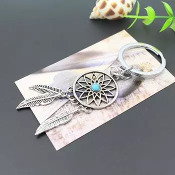 Искусственный унисекс «Ловец снов», автомобильный брелок, бирюзовый очаровательный брелок с инкрустацией, ювелирное кольцо, подарок античный серебряного
