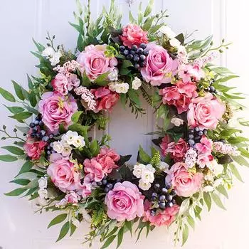 Искусственный венок для украшения стены входной двери дома, рождественский венок из роз 56 см 22 дюйма