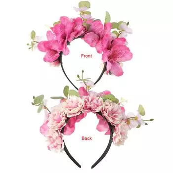 Искусственный венок для волос, розово-красный, свадебный, обруч, венок для женщин, для отпуска на море, повязки для волос, головной убор для путешествий и фестивалей