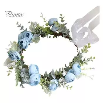 Искусственный венок, головной убор для женщин и девочек, головной убор с гирляндой, эластичный дизайн, головной убор с короной на шнуровке, аксессуары для волос белый