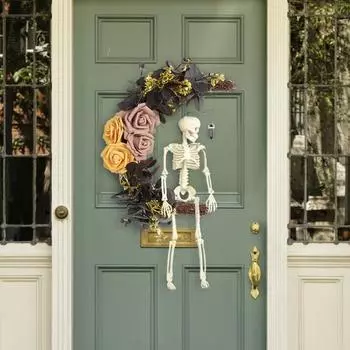 Искусственный венок из черепа на Хэллоуин, венок из черепа, розы, луны, скелета, гирлянда из виноградной лозы, подвесная елка B