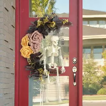 Искусственный венок из черепа на Хэллоуин, венок из черепа, розы, луны, скелета, гирлянды из виноградной лозы, подвесное украшение для входной двери
