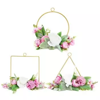 Искусственный венок из цветов, металлический обруч, гирлянда, украшение для дома, свадебный букет, настенная подвеска для Round
