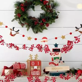 Искусственный венок из красных ягод, рождественская гирлянда из красных ягод, украшение из лозы, праздничная атмосфера, декор для праздника C