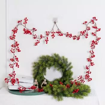 Искусственный венок из красных ягод, рождественская гирлянда из красных ягод, украшение из лозы, праздничный праздник C