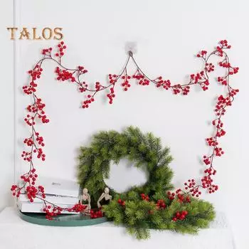 Искусственный венок из красных ягод Рождественская гирлянда из красных ягод Украшение из лозы Праздничная атмосфера Праздник Декор для деревьев Каминных досок Столов В помещении На открытом воздухе C