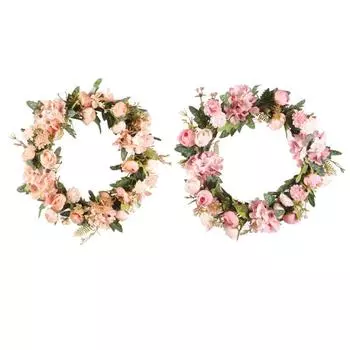 Искусственный венок из пионов 40 см, искусственный пион, шелковый венок для двери с зелеными листьями, весенний венок для входной двери, свадебного декора на стену для дома шампанского