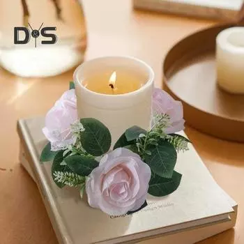 Искусственный венок из роз, кольцо для свечи, столб, подсвечник, весенние зеленые листья, цветочная гирлянда, украшение для дома, свадьбы, стола, центральное украшение вино красного