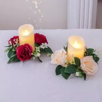 Искусственный венок из роз, кольцо для свечи, столб, подсвечник, весенние зеленые листья, цветочная гирлянда, украшение для дома, свадьбы, стола, центральное украшение оранжевый