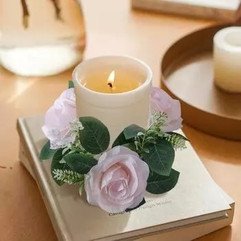 Искусственный венок из роз, кольцо для свечи, столб, подсвечник, весенние зеленые листья, цветочная гирлянда, украшение для дома, свадьбы, стола, центральное украшение белый