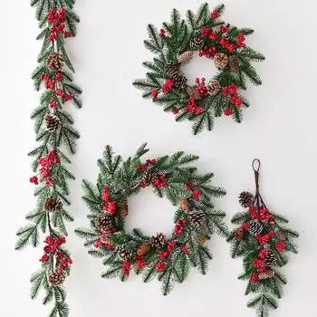 Искусственный венок из сосновых иголок, рождественская каплевидная гирлянда с декором из смешанных сосновых ягод для настенных украшений на дверь Swag