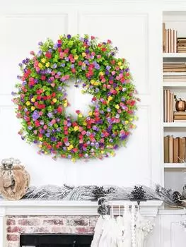 Искусственный венок Эвкалиптовый венок Подвесной декор Весна Лето Венок для входной двери Имитация цветочного венка Украшение окон разноцветный