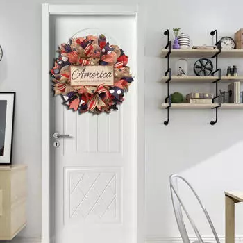 Искусственный венок ко Дню независимости, тканевая цветочная гирлянда 13 дюймов, патриотическая, для дома на открытом воздухе