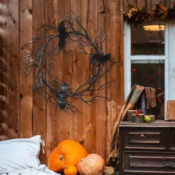 Искусственный венок на Хэллоуин, подвесное украшение, с декором в виде летучих мышей, креативный венок