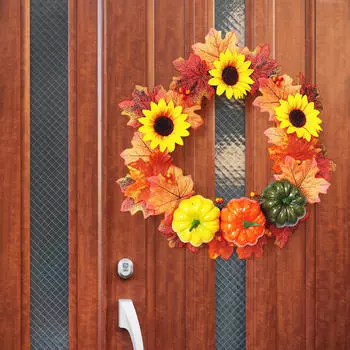 Искусственный венок на Хэллоуин, подвесные украшения, настольные кленовые листья, декоративные with sunflowers