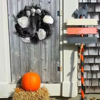 Искусственный венок на Хэллоуин, роза, круг, обмотка, монохромный с черепом, сухостой, ротанг, высокая имитация, декоративный