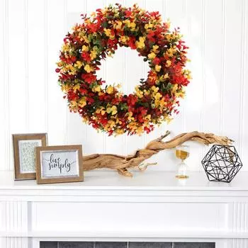 Искусственный венок, устойчивый к выцветанию, яркий цвет, реалистичный имитационный венок из эвкалипта, подвеска для праздничного украшения S A