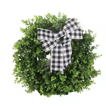Искусственный венок зеленый имитация клетчатого банта весенний венок настенное украшение для вечеринки свадьбы