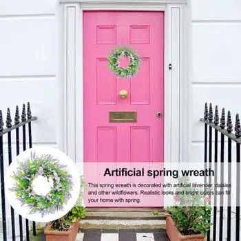 Искусственный весенний венок из полевых цветов 15,7 дюймов, искусственные лавандовые ромашки, полевые цветы, летний венок, весна