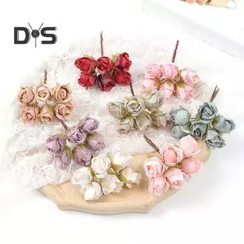 Искусственный винтажный букет роз из 6 головок, реалистичные искусственные шелковые цветы, центральный элемент для свадебной вечеринки, домашнего офиса, стола, искусственные цветочные ветки, украшение белый