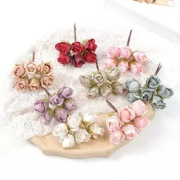 Искусственный винтажный букет роз из 6 головок, реалистичные искусственные шелковые цветы, центральный элемент для свадебной вечеринки, домашнего офиса, стола, искусственные цветочные ветки, украшение белый