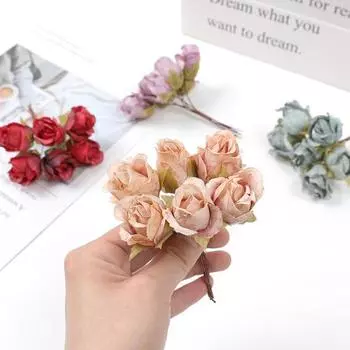Искусственный винтажный букет роз Yousheng из 6 головок, реалистичный искусственный шелковый цветок, украшение для свадебной вечеринки, домашнего офиса, стола, искусственная цветочная ветка, украшение светло-розовый