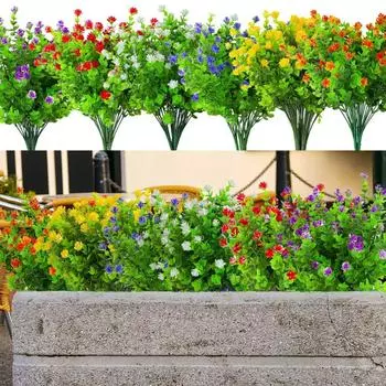 Искусственный зеленый эвкалипт и камелия кустовые – 7-лучевые пластиковые цветы для декора дома, свадьбы, улицы или балкона 35 cm