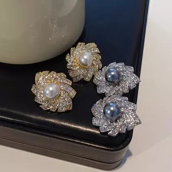 Искусственный жемчуг Fritillary жемчуг гвоздик женский полный бриллиант вращающаяся ветряная мельница атмосфера преувеличенный золотой