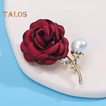 Искусственный жемчуг и стразы, тканевая брошь в виде цветка, розовая, красная, легкие булавки для корсажа, аксессуары для женской одежды для вечеринки, свадьбы красный