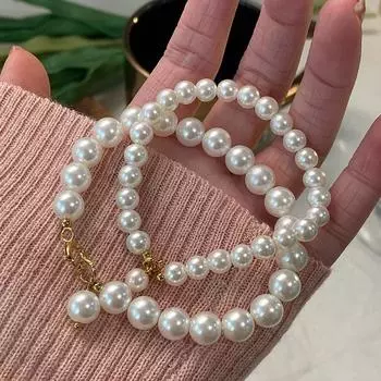 Искусственный жемчуг круглый прочный легкий браслет женский французский маленький аромат Хепберн стиль ювелирные изделия барокко ретро эластичные веревочные бусины