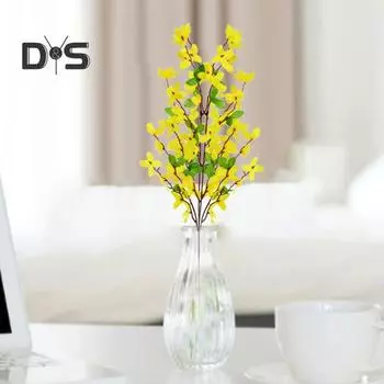 Искусственный зимний жасмин со стеблем Реалистичный искусственный шелк Желтый цветок Стол для домашнего офиса Центральная часть Искусственный цветок Ветка Цветочная композиция Украшение жёлтый