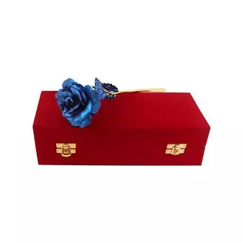 Искусственный золотой цветок в красной бархатной коробке - элегантный декоративный элемент для дома или офиса - идеальный подарок для особых случаев и любимых людей синий