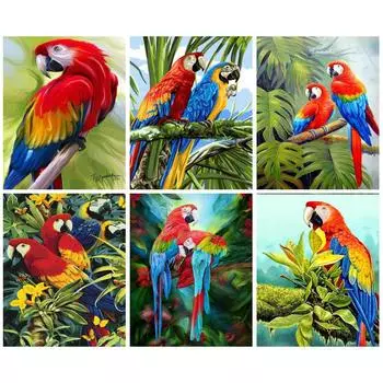 Искусство Алмазная картина Попугаи Алмазная вышивка Наборы Подарочная мозаика Алмазная полная круглая настенная живопись Full Round 20x30CM