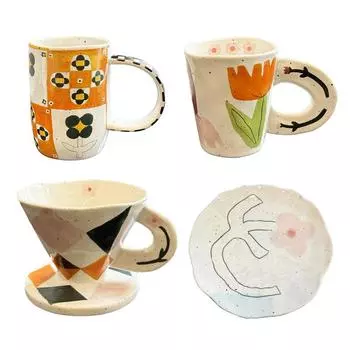 Искусство брызг чернил Чашки Ручной щипок Необычная керамическая кружка Кофейная воронка Расписанная вручную керамическая кофейная чашка Завтрак с молоком Чашка с блюдцем 301-400ml