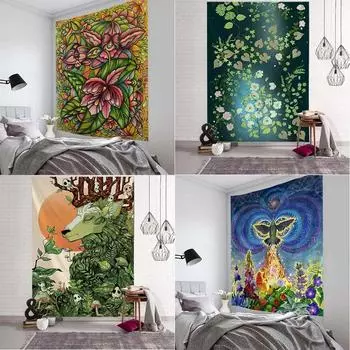 Искусство Гобелен Психоделический Растительный Рисунок Настенный Декор Эстетика Украшение Комнаты Коврик Для Йоги Пляж 100x75cm
