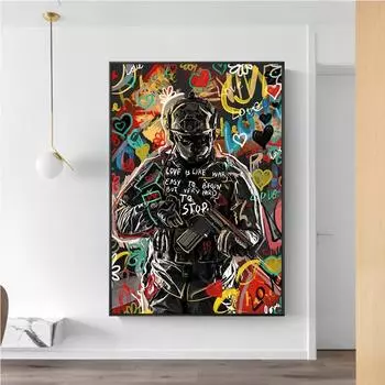 Искусство граффити, Картина маслом, Любовь как война, Легко начать, но трудно остановить. Современная отделка стен дома 21cm30cm NoFrame
