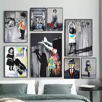 Искусство граффити на холсте, живопись в стиле модерн, уличный поп-арт на стене, картины Куадрос для гостиной, украшение дома 21x30cm No Framed