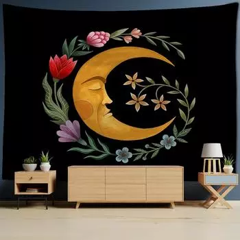 Искусство Иллюстрация Гобелен Настенный Психоделический Колдовство Tapiz Солнце И Луна Эстетика Комната Домашний Декор 95x70cm