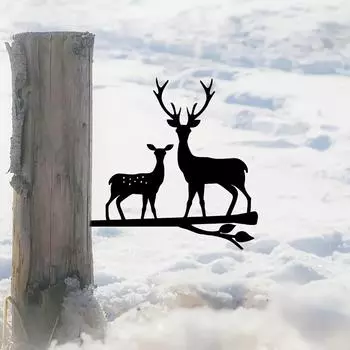 Искусство из железа «Два оленя на ветке» — металлический силуэт для украшения дома и улицы, идеально подходит для рождественского и сезонного декора бежевый