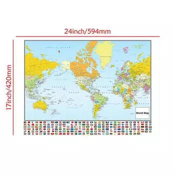 Искусство карты мира с национальными флагами, Без рамы, Настенный декор для класса, офиса, путешествий, Подарок для энтузиастов географии, Выпускной 59*42cm