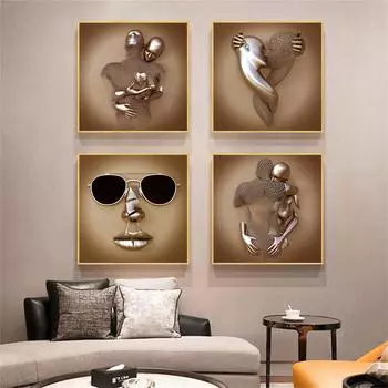 Искусство Металлическая фигура Холст Картина Постеры и принты Современные настенные картины Гостиная Романтическая статуя Рождественские подарки Абстракция 20x20cm