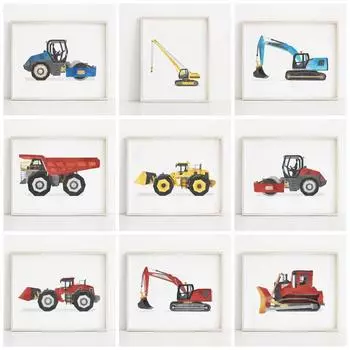 Искусство на холсте в скандинавском стиле с изображением инженерной техники, акварельные постеры и принты, настенное искусство в детской комнате для украшения дома, без рамки 21*30cm No Frame