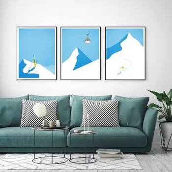 Искусство Путешествия Лыжи Холст Картина Катание на лыжах Винтажные Настенные Плакаты Пинты Сноуборд Гора Минимальный Гостиная Домашний Декор Подарок Без Рамы 21cm30cm NoFrame