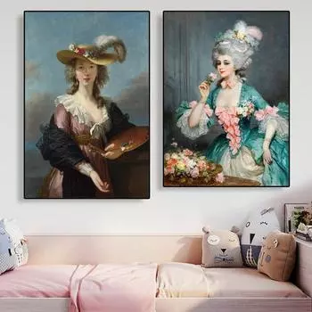 Искусство рококо, французский деревенский постер, Элизабет Луиза Виже Ле Брюн, автопортрет, печать на холсте, галерея, настенное художественное украшение 21cm30cm NoFrame