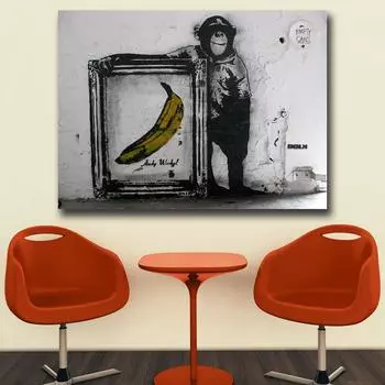 Искусство Шимпанзе и Энди Уорхол бананы холст картина для гостиной домашний декор картина маслом на холсте настенная живопись 21cm30cm NoFrame