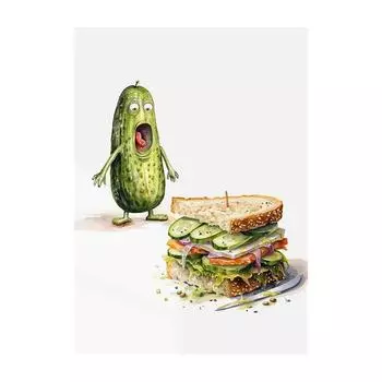 Искусство соленых огурцов Картина на холсте Причудливый забавный постер соленые огурцы Акварельная печать Настенная картина для украшения кухни и дома 21cm30cm NoFrame