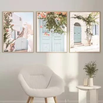 Islamic Calligraphy Wildflower Green Leaves Marble Boho Abstract Posters Canvas Painting Wall Art Pictures Living Room Decor 21x30cm No Framed