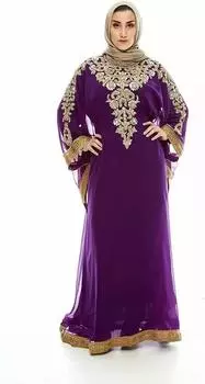 Исламский кафтан Фараша Платье Марокканская стильная Абая Длинная ручная работа Дубай XS фиолетовый