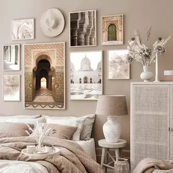 Исламская архитектура, Марокко, дверь, холст, постер, пейзаж, мечеть, бежевый настенный художественный принт, картина, современное украшение для дома 21cm30cm NoFrame